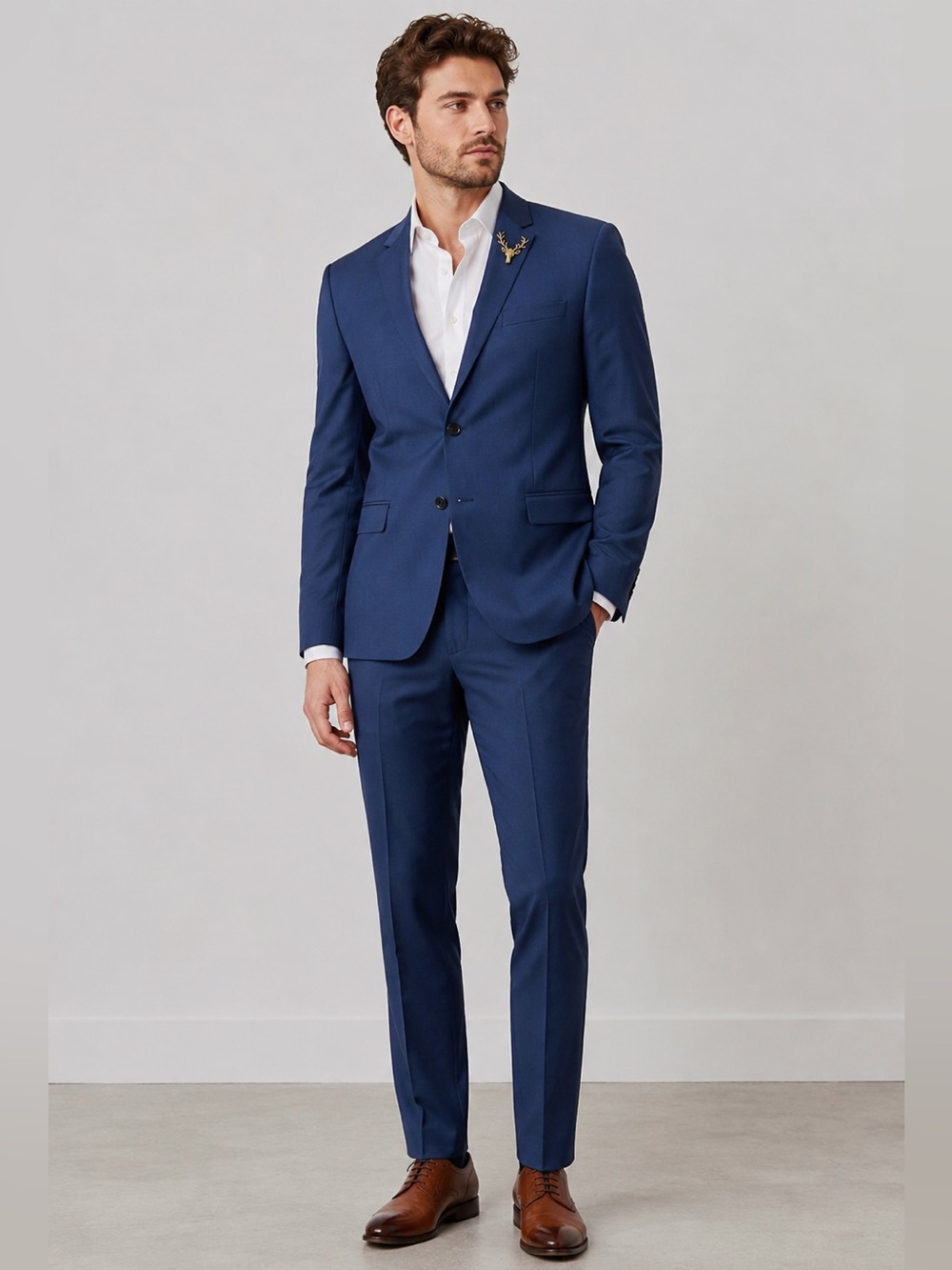 H&M Suit Two Piece Blue Jacket 36 R Pants W33 Skinny